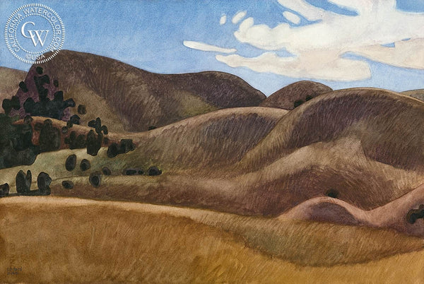 Expectant Hills, 1991, California art by Carolyn Lord. HD giclee art prints for sale at CaliforniaWatercolor.com - original California paintings, & premium giclee prints for sale