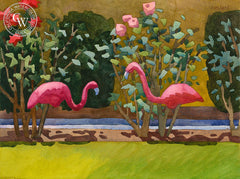Flamingo Duet, California art by Carolyn Lord. HD giclee art prints for sale at CaliforniaWatercolor.com - original California paintings, & premium giclee prints for sale