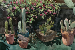 Potted Prickles on the Patio, 1980, California art by Carolyn Lord. HD giclee art prints for sale at CaliforniaWatercolor.com - original California paintings, & premium giclee prints for sale