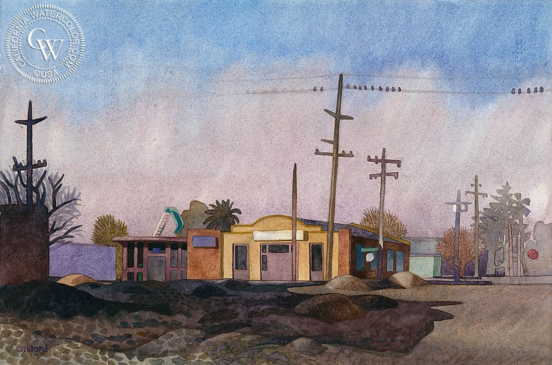 Valley Pool, 2009, watercolor painting by Carolyn Lord  (American art). Fine art giclée print reproduction by California Watercolor for wall decor.