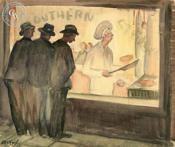 Southern (Southern Steaks), California art, Charles Keck, original California watercolor art for sale - CaliforniaWatercolor.com