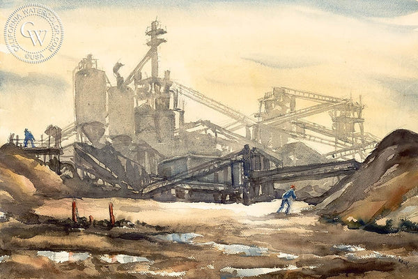 Charles Keck - Gravel Works, 1940, California art, original California watercolor art for sale - CaliforniaWatercolor.com