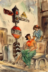 Charles Keck - Gossip Corner, c. 1940's, California art, original California watercolor art for sale - CaliforniaWatercolor.com