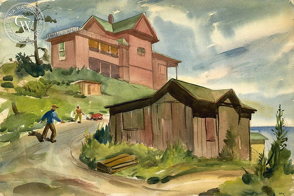Charles Keck - Playtime on the California Coast, c. 1940's - California art - Californiawatercolor.com