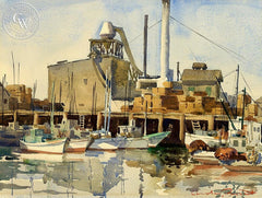 At the Dock, c. 1940, California art by Charles Payzant. HD giclee art prints for sale at CaliforniaWatercolor.com - original California paintings, & premium giclee prints for sale