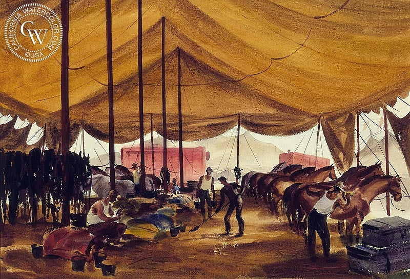circus tent art Circus Tent Interior, 1940, art by Charles Payzant – California Watercolor