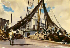 Fisherman at Net, 1948, California art by Charles Payzant. HD giclee art prints for sale at CaliforniaWatercolor.com - original California paintings, & premium giclee prints for sale