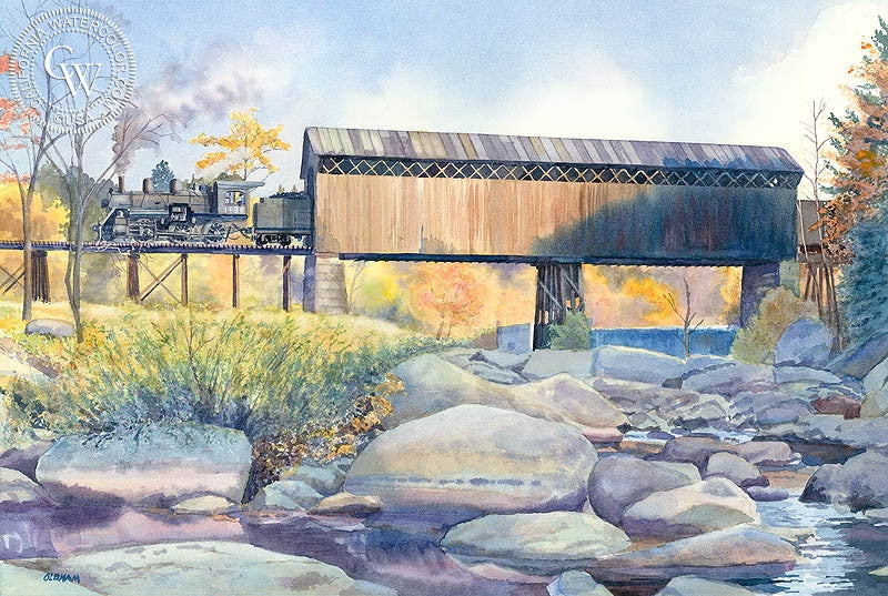 Coming Into Hillsboro, watercolor painting by Chris Oldham  (American art). Fine art giclée print reproduction by California Watercolor for wall decor.