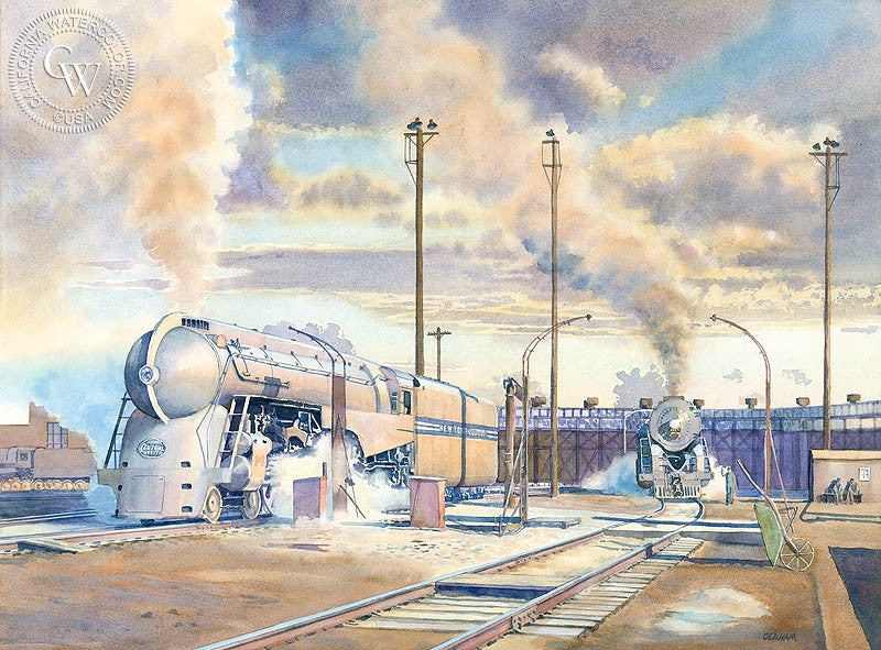 Hudsons at Harmon, watercolor painting by Chris Oldham  (American art). Fine art giclée print reproduction by California Watercolor for wall decor.