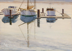 Boats at Rest, 1939, California art by Daniel Mendelowitz. HD giclee art prints for sale at CaliforniaWatercolor.com - original California paintings, & premium giclee prints for sale