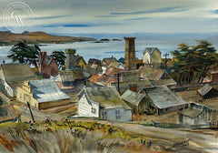 Mendocino, 1959, California art by Daniel Mendelowitz. HD giclee art prints for sale at CaliforniaWatercolor.com - original California paintings, & premium giclee prints for sale