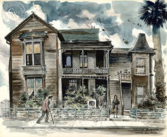 Bunker Hill House, c. 1940's, California art by David Blower. HD giclee art prints for sale at CaliforniaWatercolor.com - original California paintings, & premium giclee prints for sale