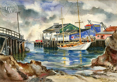Monterey Bay, c. 1940's, California art by David Blower. HD giclee art prints for sale at CaliforniaWatercolor.com - original California paintings, & premium giclee prints for sale