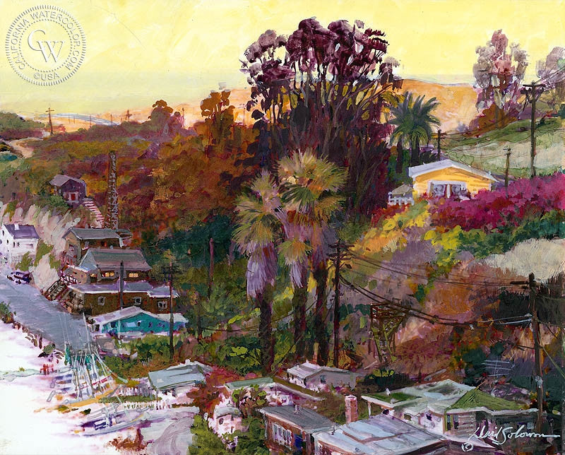 Crystal Cove, watercolor painting by David Solomon  (American art). Fine art giclée print reproduction by California Watercolor for wall decor.