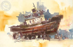 On the Dock, California art by David Solomon. HD giclee art prints for sale at CaliforniaWatercolor.com - original California paintings, & premium giclee prints for sale