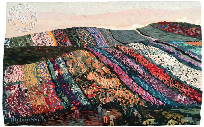 Flower Fields a tapestry by Dianne McKenzie featuring Millard Sheets California Watercolor