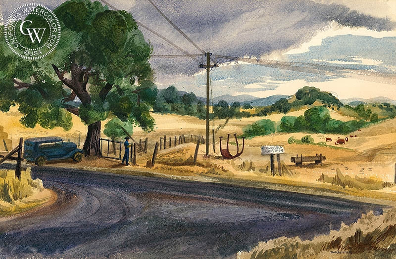 Pilot Hill, watercolor painting by Don Bester  (American art). Fine art giclée print reproduction by California Watercolor for wall decor.