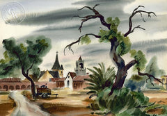 Don David - Village Scene Near Sacramento, 1937, California art, original California watercolor art for sale - CaliforniaWatercolor.com