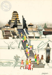 Besakih Temple, Bali, c. 1978, California art by Dong Kingman. HD giclee art prints for sale at CaliforniaWatercolor.com - original California paintings, & premium giclee prints for sale