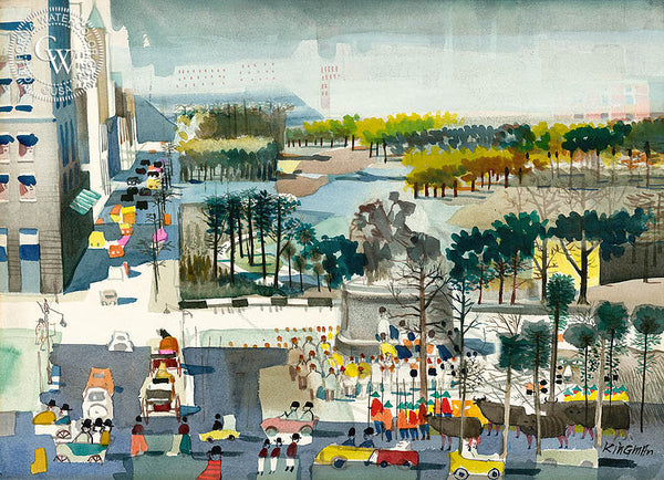 Central Park Parade, c. 1969, California art by Dong Kingman. HD giclee art prints for sale at CaliforniaWatercolor.com - original California paintings, & premium giclee prints for sale