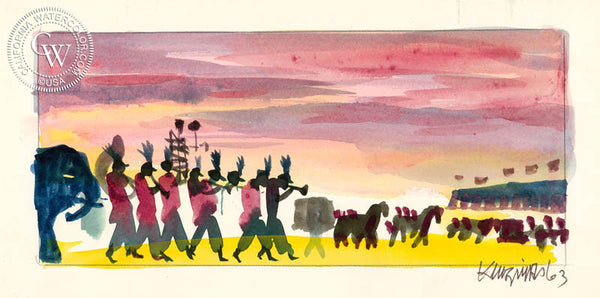 Circus Parade, 1963, from the movie Circus World starring John Wayne, California art by Dong Kingman. HD giclee art prints for sale at CaliforniaWatercolor.com - original California paintings, & premium giclee prints for sale