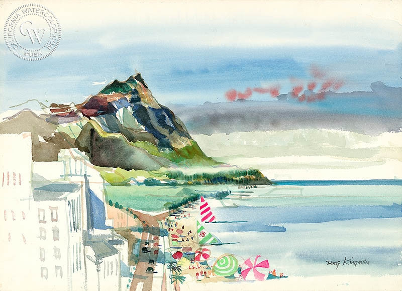 Hawaii, c. 1974, watercolor painting by Dong Kingman  (American art). Fine art giclée print reproduction by California Watercolor for wall decor.