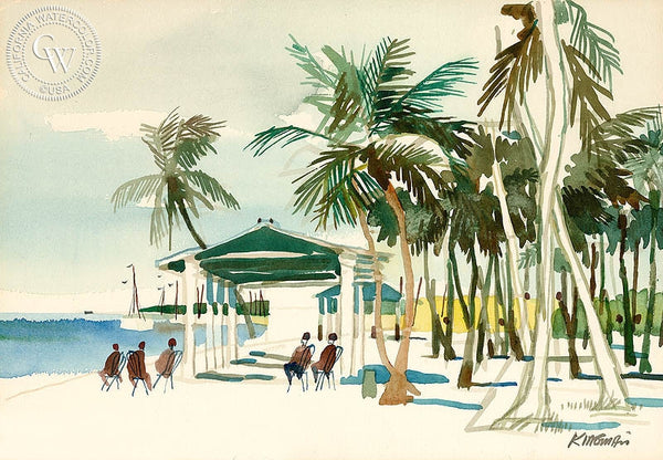 Hawaii Beachfront, c. 1976, California art by Dong Kingman. HD giclee art prints for sale at CaliforniaWatercolor.com - original California paintings, & premium giclee prints for sale