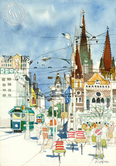 Melbourne, Australia, 1950, California art by Dong Kingman. HD giclee art prints for sale at CaliforniaWatercolor.com - original California paintings, & premium giclee prints for sale