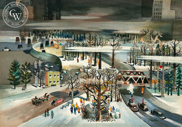 New York, Central Park, 1957, California art by Dong Kingman. HD giclee art prints for sale at CaliforniaWatercolor.com - original California paintings, & premium giclee prints for sale