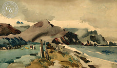 Pebble Beach, c. 1930's, California art by Dong Kingman. HD giclee art prints for sale at CaliforniaWatercolor.com - original California paintings, & premium giclee prints for sale