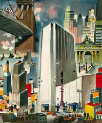Visitors to New York, California art by Dong Kingman. HD giclee art prints for sale at CaliforniaWatercolor.com - original California paintings, & premium giclee prints for sale