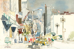 The Ups and Downs of Market Street, S.F., 1972, California art by Dong Kingman. HD giclee art prints for sale at CaliforniaWatercolor.com - original California paintings, & premium giclee prints for sale