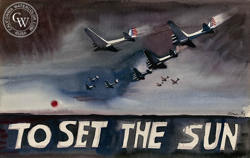 To Set the Sun, c. 1940s, watercolor painting by Dong Kingman  (American art). Fine art giclée print reproduction by California Watercolor for wall decor.