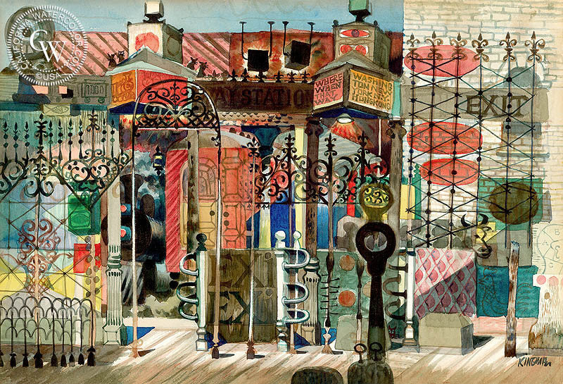Where When That Way, c. 1950, watercolor painting by Dong Kingman  (American art). Fine art giclée print reproduction by California Watercolor for wall decor.