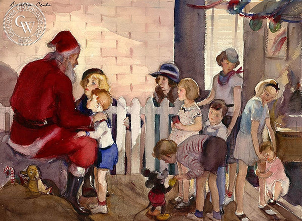 Visit to Santa, 1936, California art by Dorothea Cooke (Gramatky). HD giclee art prints for sale at CaliforniaWatercolor.com - original California paintings, & premium giclee prints for sale