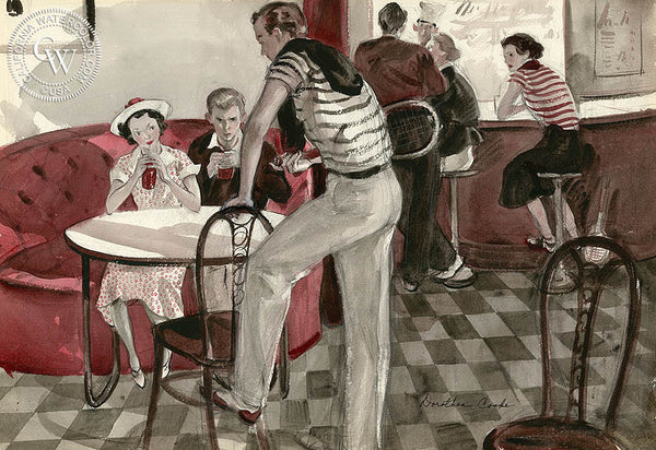 Soda Fountain, 1935, California art by Dorothea Cooke (Gramatky). HD giclee art prints for sale at CaliforniaWatercolor.com - original California paintings, & premium giclee prints for sale