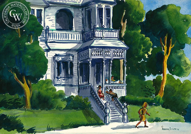 The Bannister, 1946, watercolor painting by Dorothy Sklar  (American art). Fine art giclée print reproduction by California Watercolor for wall decor.