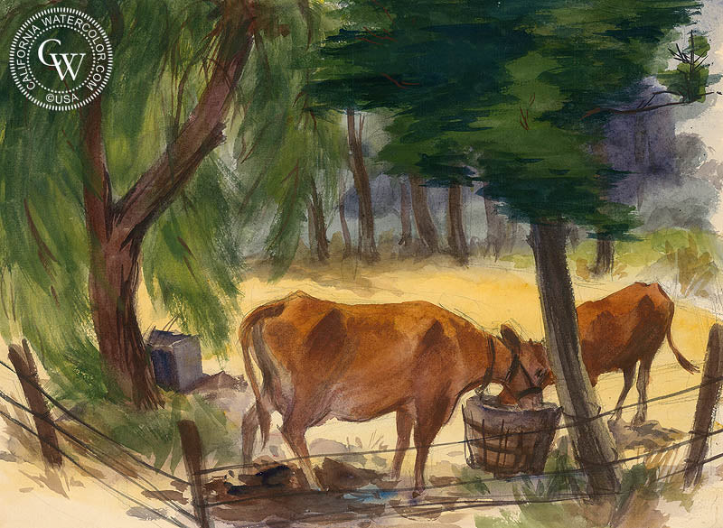Yosemite Meadows, 1946, watercolor painting by Duval Eliot  (American art). Fine art giclée print reproduction by California Watercolor for wall decor.