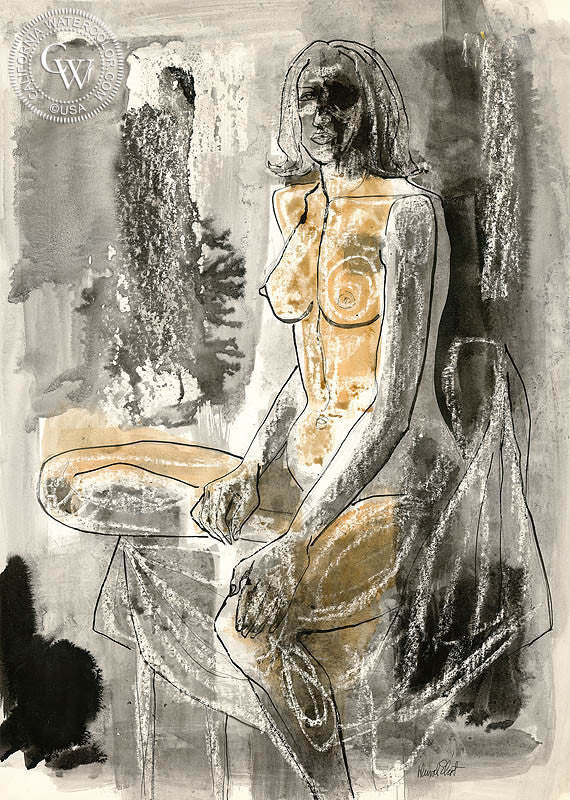 Figurative Nude, watercolor painting by Duval Eliot  (American art). Fine art giclée print reproduction by California Watercolor for wall decor.