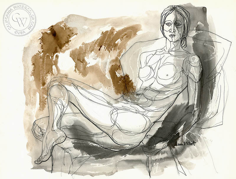 Figurative Nude #10, watercolor painting by Duval Eliot  (American art). Fine art giclée print reproduction by California Watercolor for wall decor.