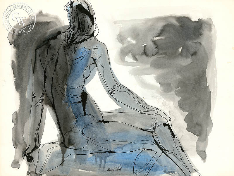 Figurative Nude #14, watercolor painting by Duval Eliot  (American art). Fine art giclée print reproduction by California Watercolor for wall decor.