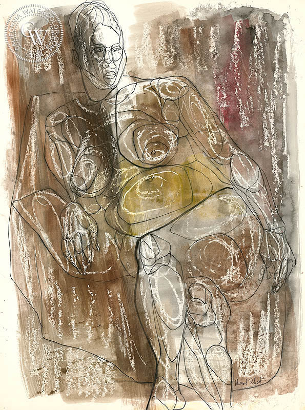 Figurative Nude #20, watercolor painting by Duval Eliot  (American art). Fine art giclée print reproduction by California Watercolor for wall decor.