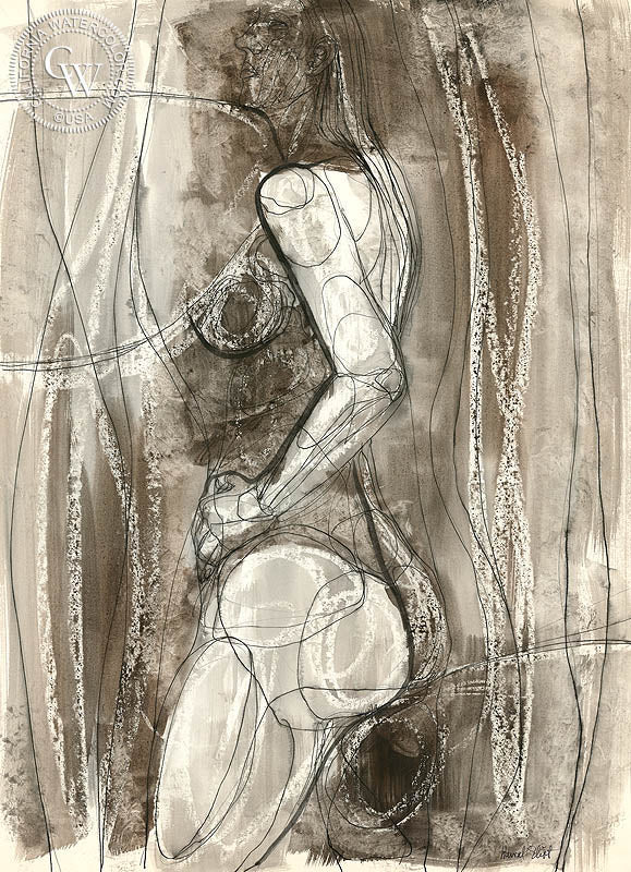 Figurative Nude #23, watercolor painting by Duval Eliot  (American art). Fine art giclée print reproduction by California Watercolor for wall decor.