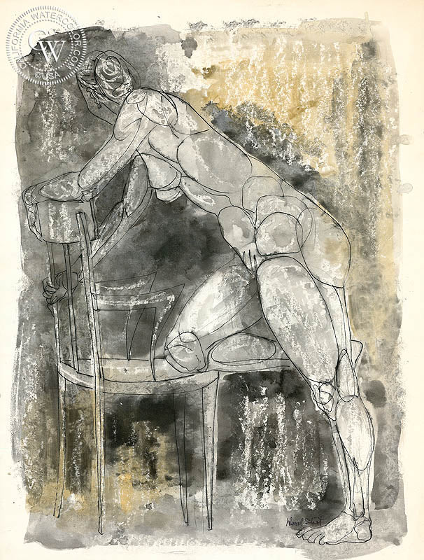 Figurative Nude #3, watercolor painting by Duval Eliot  (American art). Fine art giclée print reproduction by California Watercolor for wall decor.