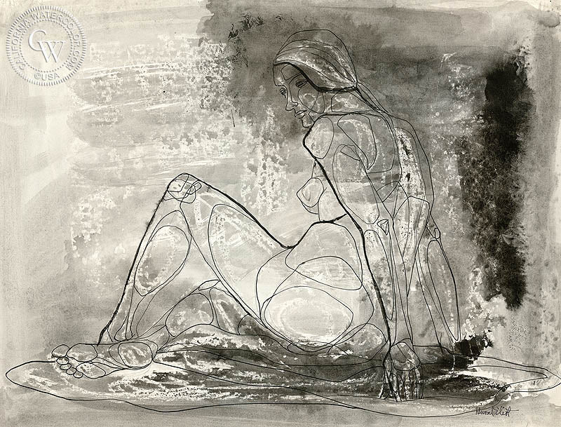Figurative Nude #9, watercolor painting by Duval Eliot  (American art). Fine art giclée print reproduction by California Watercolor for wall decor.