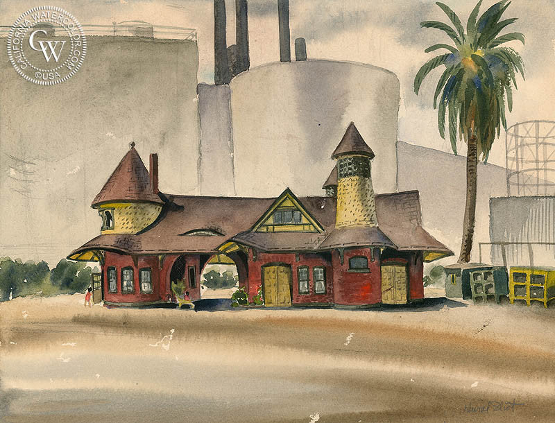 Lamanda Park, 1948, watercolor painting by Duval Eliot  (American art). Fine art giclée print reproduction by California Watercolor for wall decor.
