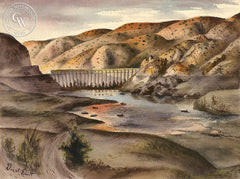 Little Rock Dam, 1947, art by Duval Eliot, California artist, Californiawatercolor.com