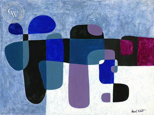 Still Life Abstract in Blue, art by Duval Eliot, California artist, Californiawatercolor.com