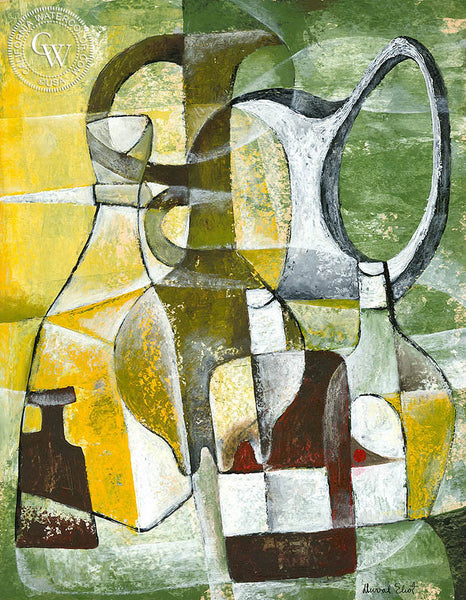 Still Life Abstract in Green and Yellow, art by Duval Eliot, California artist, Californiawatercolor.com
