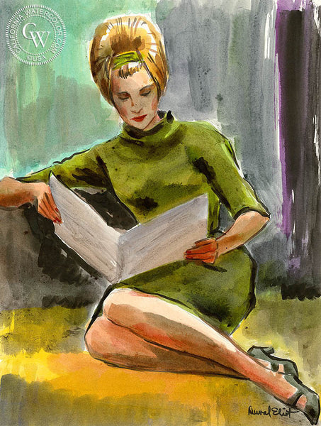 Studying, art by Duval Eliot, California artist, Californiawatercolor.com